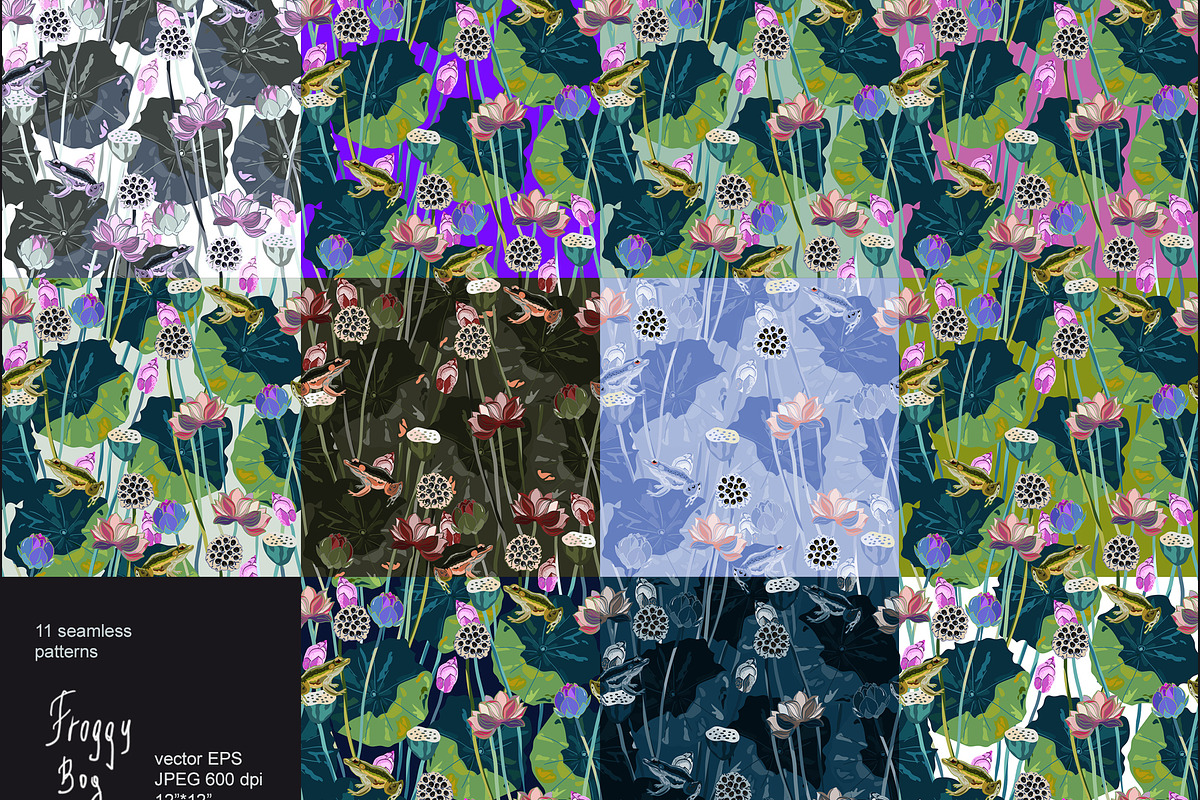 Froggy Bog seamless vector set, a Pattern Graphic by PatternsBlooming