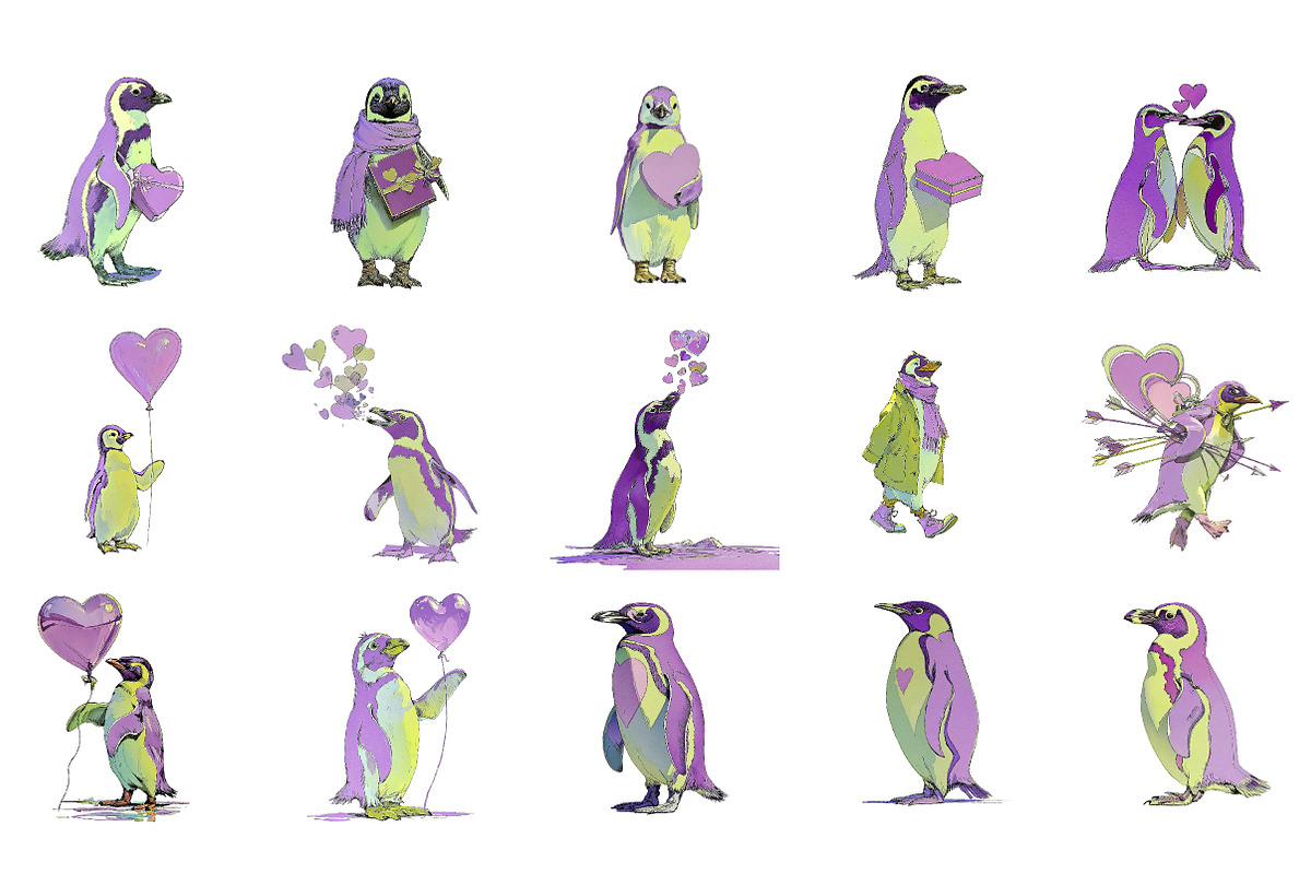 Valentine's Whimsical Penguin Clipar, an Illustration by DreamArtGraphic (Photo 2 of 4)