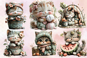 Whimsical Summer Cat Clipart Bundle, an Illustration by SVGArt (Thumbnail 2 of 9)