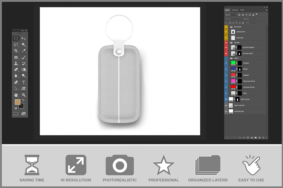 Leather Keychain Mockup PSD, an Advertising Mockup by Bruno's Shop (Photo 3 of 5)