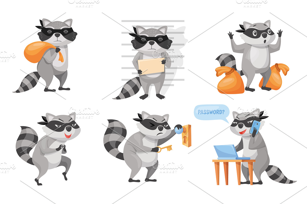 Cartoon raccoon thief. Racoon bandit, an Animal Illustration by Stock-Smart-Start