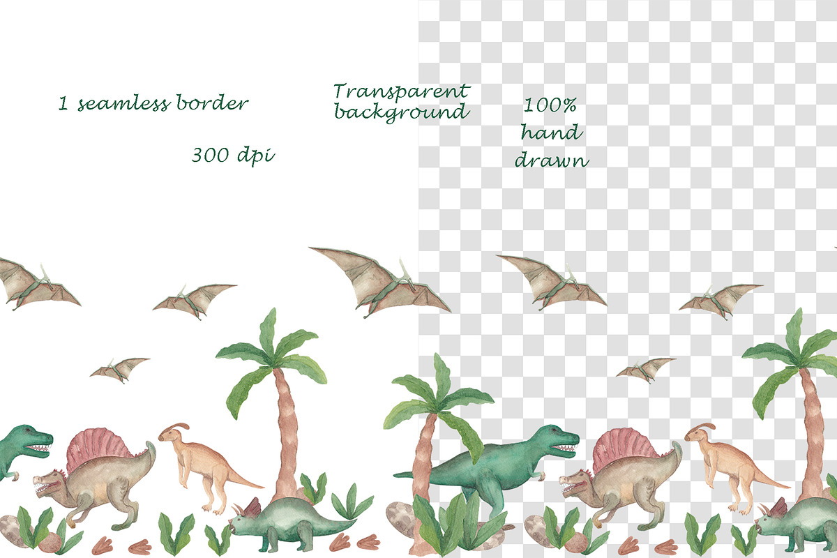 Watercolor Dinosaurus Collection, a Pattern Graphic by Oksana Dovhopol Art (Photo 14 of 16)
