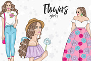 Flowers Girls Clipart, a Person Illustration by GlamArtZhanna (Thumbnail 1 of 4)