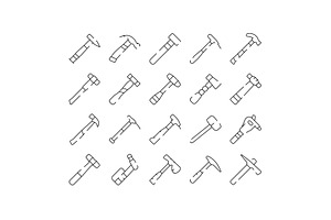 Hammer tools line icons collection, an Object Graphic by pikepicture