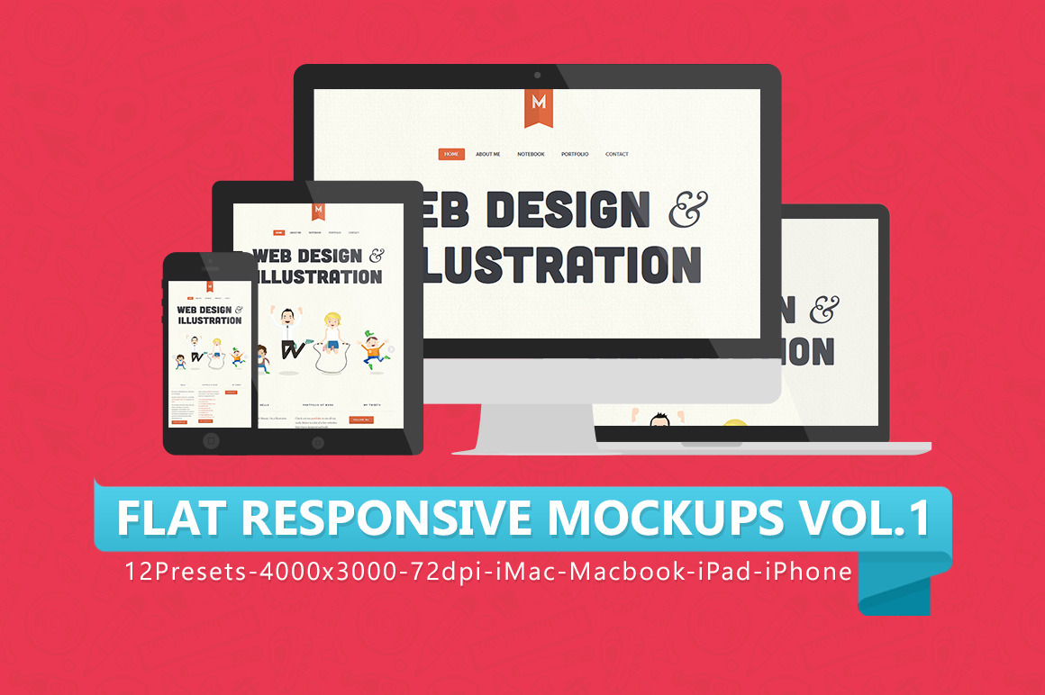 12 Flat Responsive Mockups, an iPhone Mockup by Graphicon