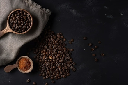 Top view of coffee beans in a cup, a Food & Drink Photo by Virgo Studio