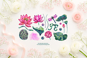 Lotus - Watercolor Clipart Set, an Illustration by NataliMiasStore (Thumbnail 2 of 8)