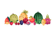 Cute funny fruits set + backgrounds, a Food Illustration by PaperTrident (Thumbnail 2 of 8)