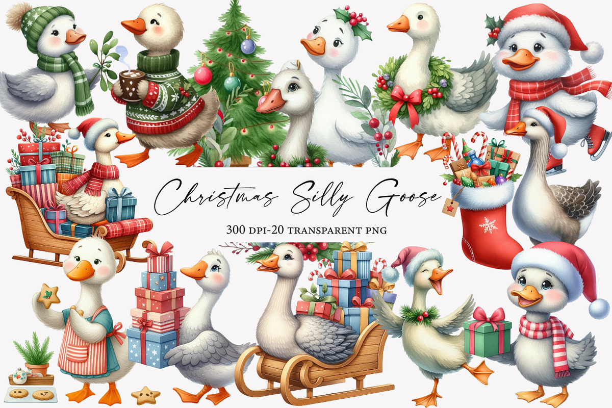 Christmas Silly Goose Clipart Bundle, an Illustration by Designworld (Photo 1 of 6)