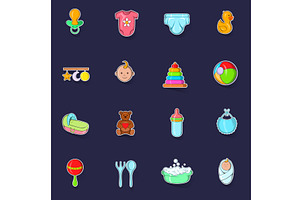 Baby Icons Set Vector Sticker