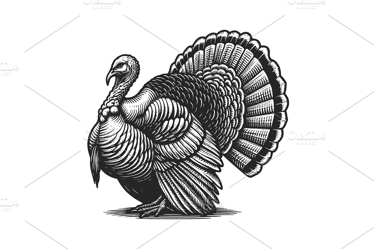Majestic Turkey engraving sketch, an Animal Illustration by AlexArt