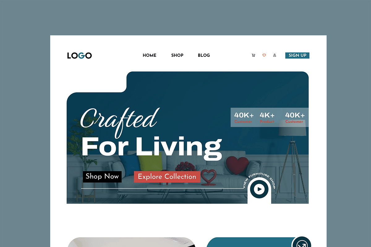 Modern Furniture Shop Landing Page, a Wireframe Template by MightyDesign (Photo 2 of 9)