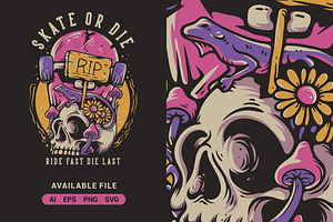 Skate Or Die With Skull Vector