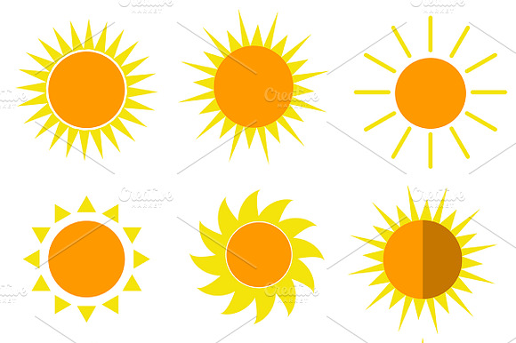 Sun 9 Icons Set Vector Illustrations