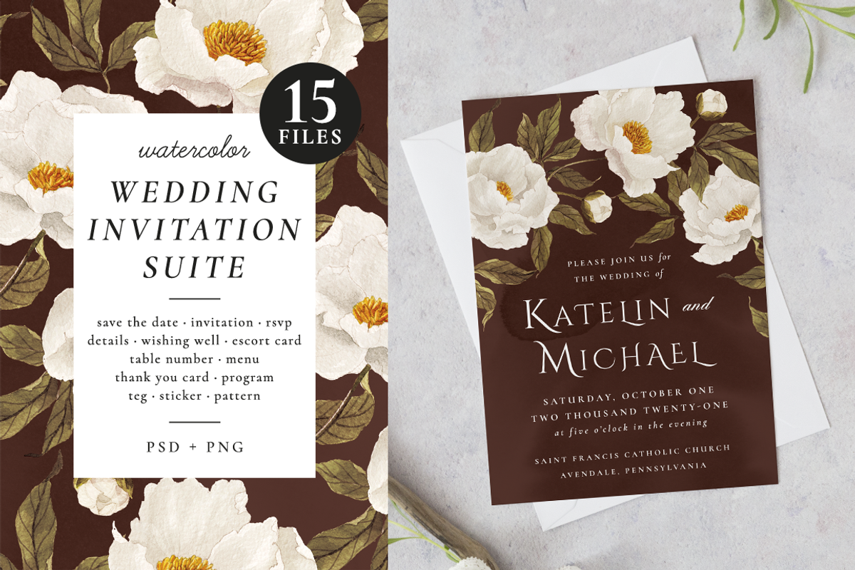 Noble white peonies, an Invitation Template by Helen Halik art (Photo 1 of 9)
