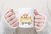 Sunflower Highland Cow Truck Clipart, an Illustration by Watercolor design (Thumbnail 12 of 12)