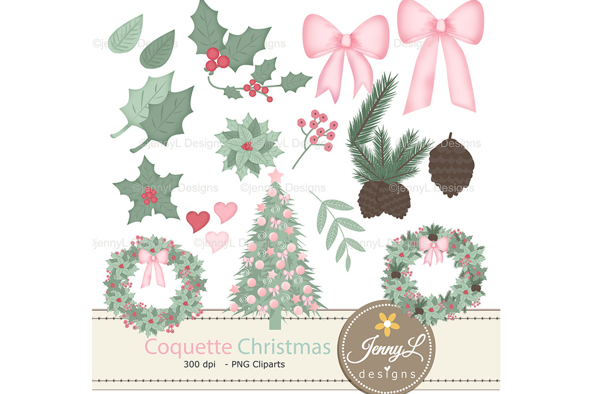 Coquette Christmas Digital Paper, a Pattern Graphic by JennyL Designs (Photo 2 of 8)