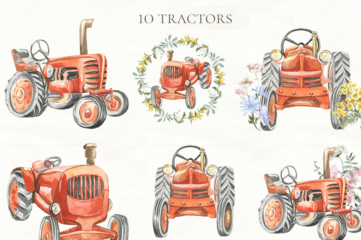 Wild Grasses and Tractor, watercolor, an Illustration by Love Watercolor Store (Photo 5 of 8)