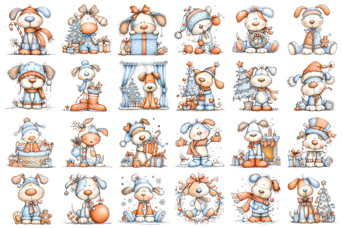 Whimsical Christmas Dog Clipart, an Illustration by designcity5 (Photo 2 of 5)