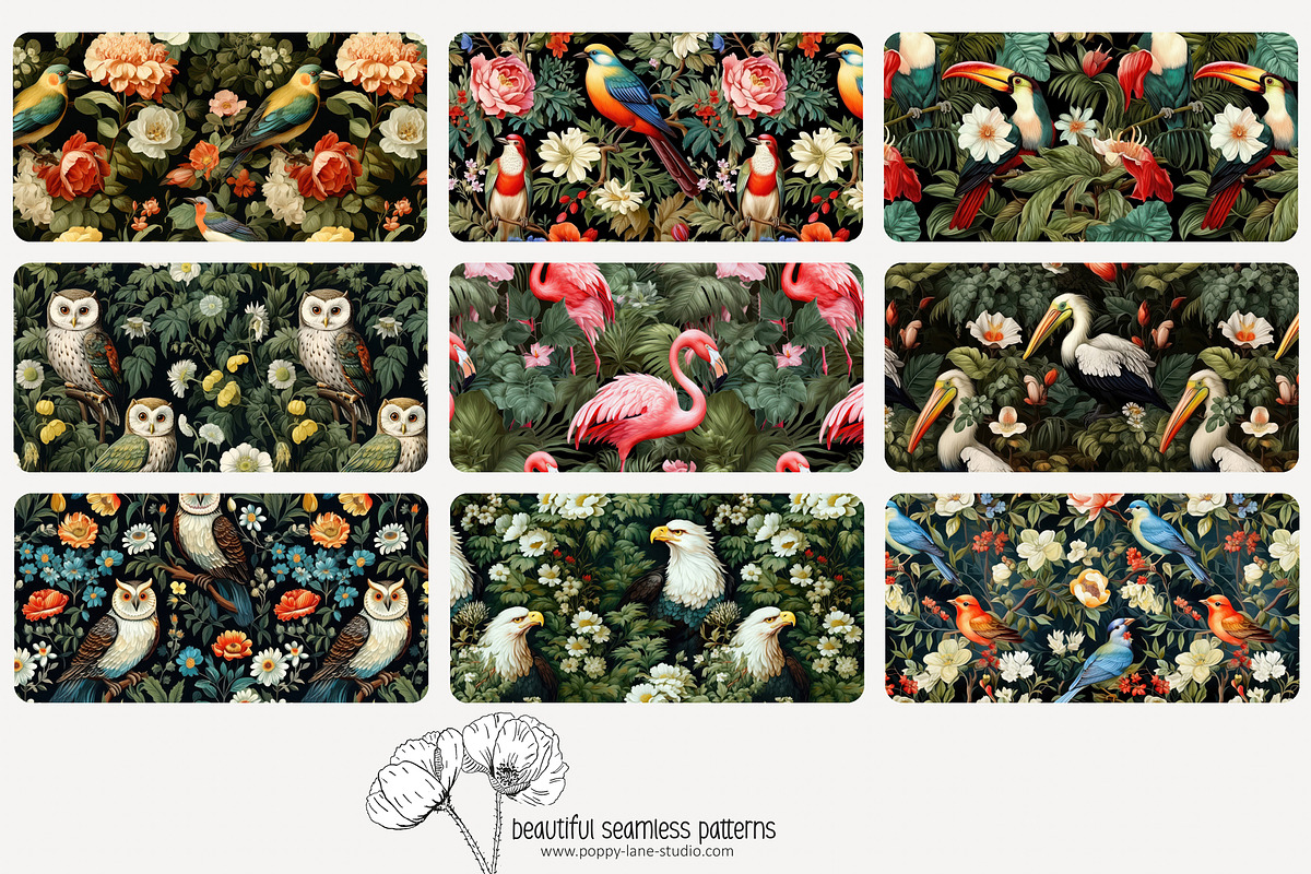 80 vintage birds seamless pattern, a Pattern Graphic by Poppy Lane Studio (Photo 5 of 11)