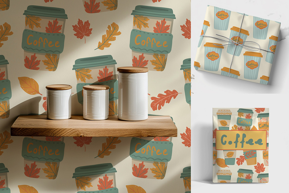 Autumn Coffee patterns & clipart, a Food Illustration by Carpet Tapete Pretzel (Photo 6 of 10)