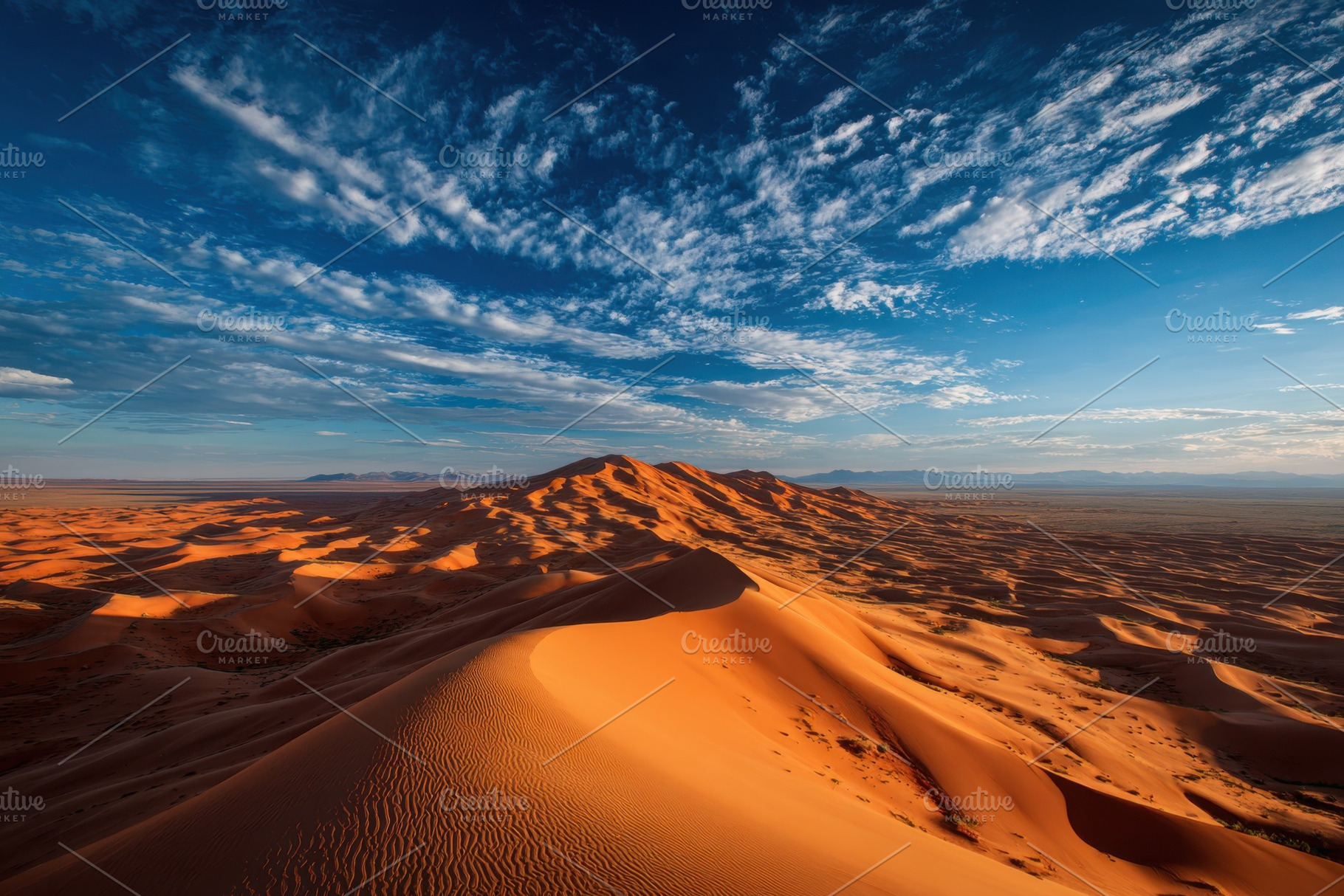 Majestic Desert Dunescape under a Bl, a Photo by Pixeness Studio