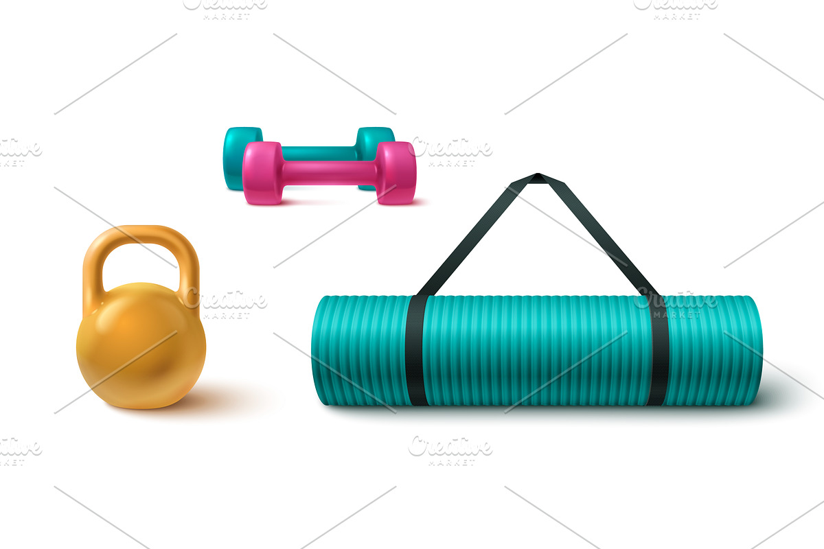 Bright 3d gym equipment set, a Sport Illustration by art PVP - market