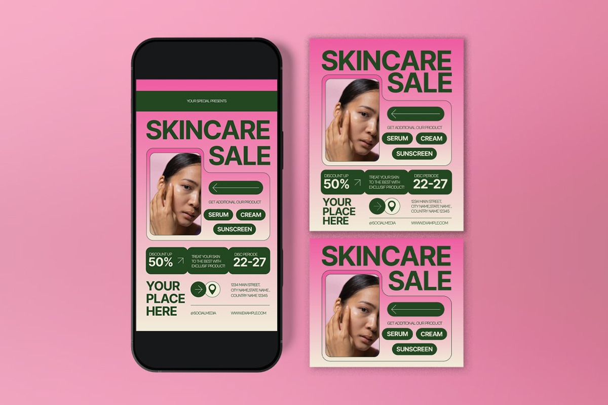 Pink Green Skincare Sale Flyer Set, a Flyer Template by graphicook (Photo 3 of 3)