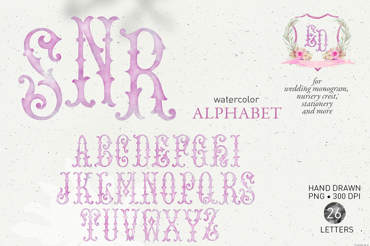 Monogram letters crest pink alphabet, a Decorative Illustration by GrafikBoutique (Photo 1 of 3)