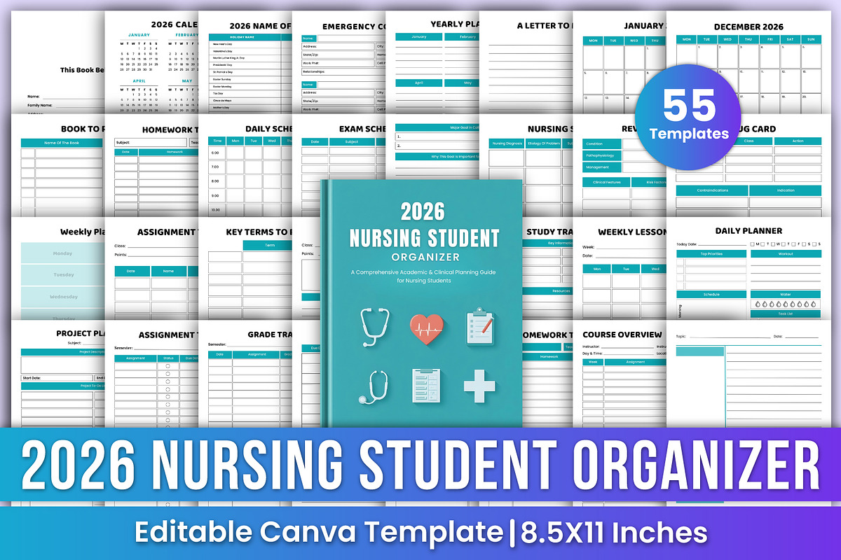 2026 Nursing Student Organizer Canva, a Stationery Template by Mustafiz (Photo 1 of 7)