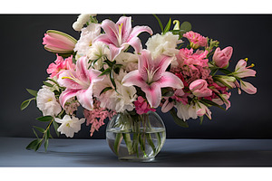 arrangement pink floral ai generated, a Background Photo by pikepicture