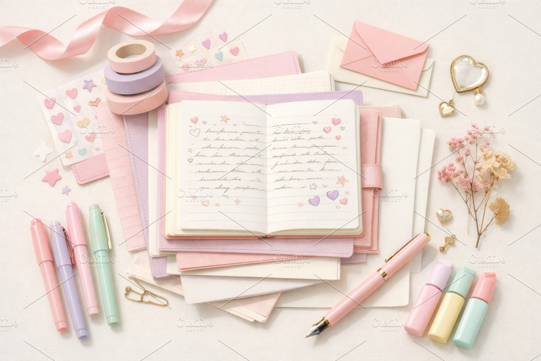 Pastel stationery set with notebook, a Photo by Dvoevnore photos
