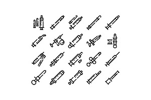 Syringe and injection line icons set, an Object Graphic by pikepicture