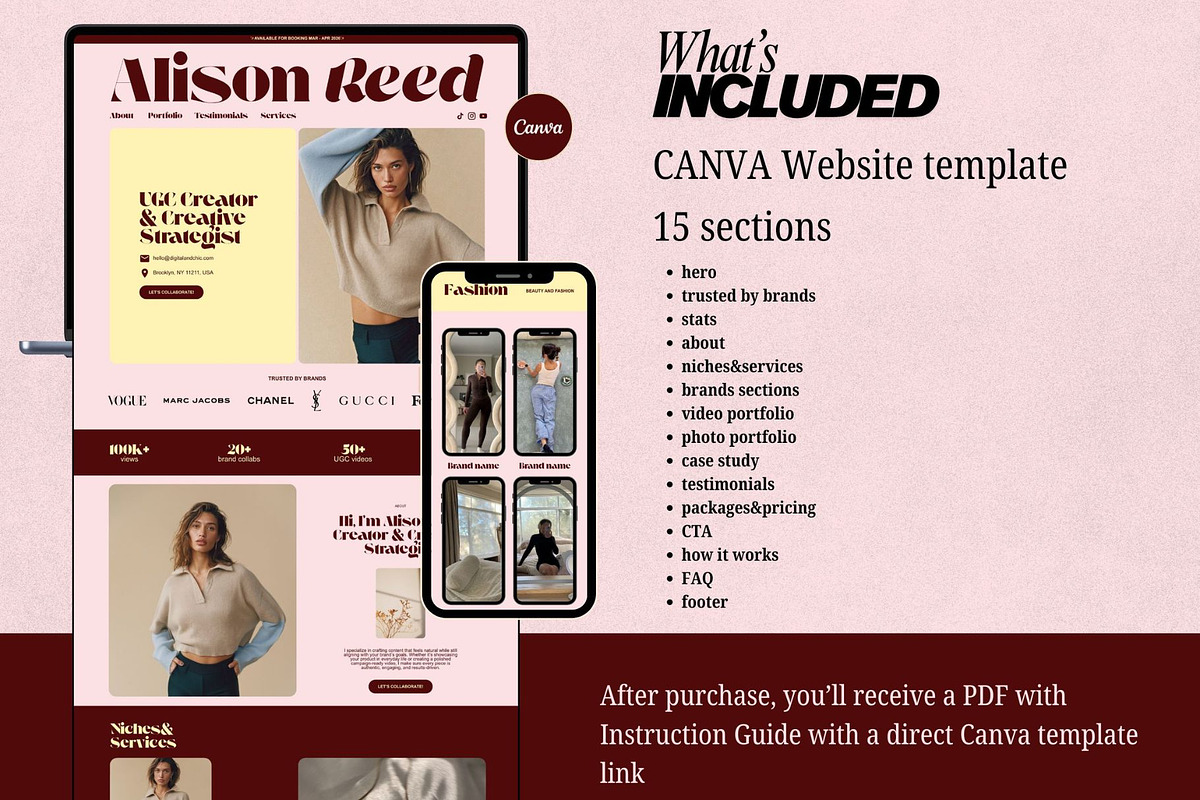 UGC Portfolio Template Canva Website, a Landing Page Template by Digital&Chic (Photo 6 of 7)