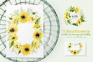 Sunflowers With Greenery Watercolor