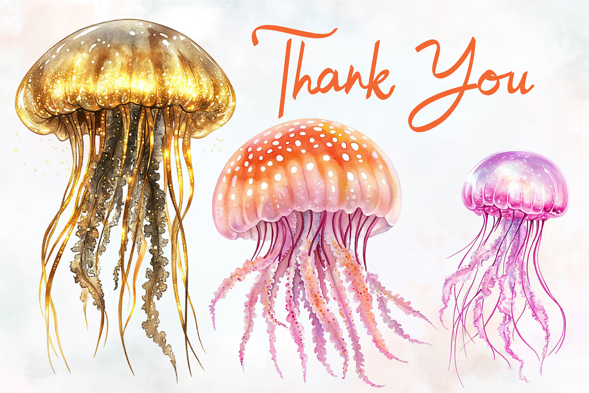 jellyfish, watercolor, cliparts, sea, an Illustration by RobertsArt (Photo 5 of 7)
