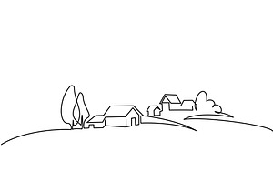 Landscape with village houses on, an Outline Icon by Valenty