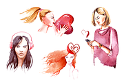 Valentine's girls in love watercolor, an Illustration by masha gross (Thumbnail 1 of 4)
