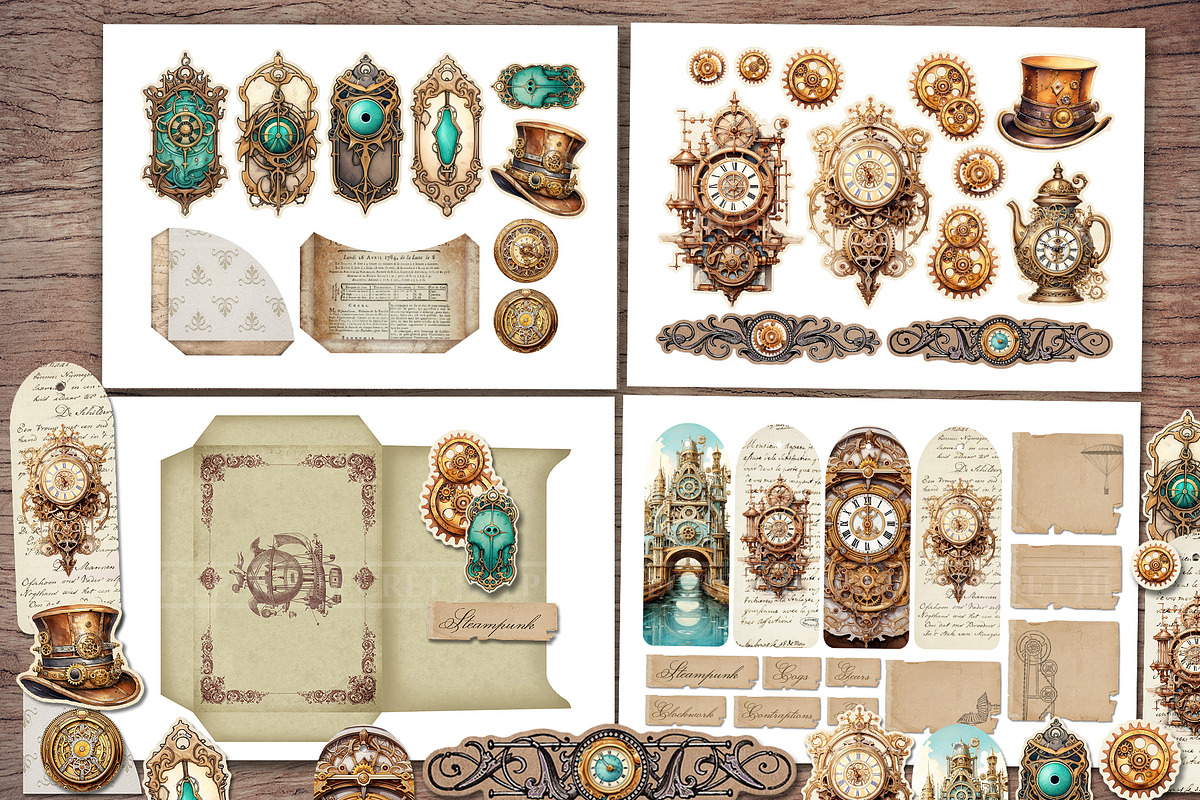 Steampunk Clockwork Scrapbook Kit, a Transportation Illustration by Secret Helper (Photo 4 of 8)