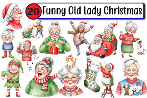 Funny Old Lady Christma, an Illustration by Design Market