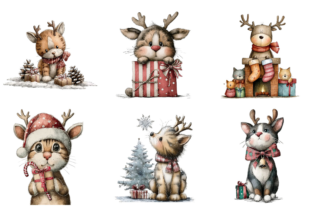 Cute Christmas Cat Clipart, an Illustration by DreamArtGraphic (Photo 2 of 5)