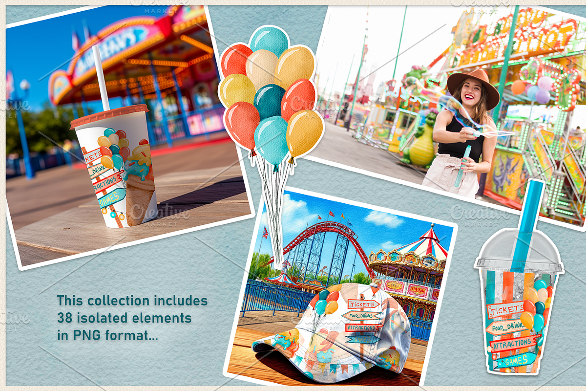 Amusement Park watercolor clip art, an Illustration by ARTerria (Photo 2 of 9)
