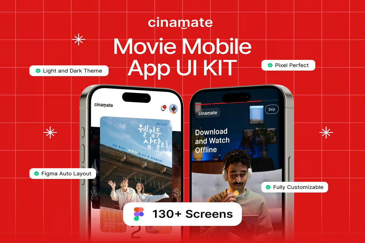 Cinemate - Movie Mobile App UI KIT, an UI Kit Template by Lumina_ui_ux202 (Photo 1 of 7)