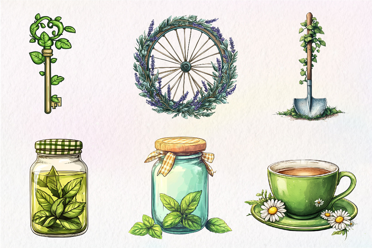 Green Summer Cottagecore Clipart, an Illustration by CreationArt (Photo 6 of 9)