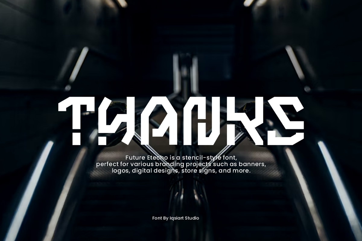 Etecho - Stencil Tech Font, a Sans Serif Font by Iqsiart Studio (Photo 7 of 7)