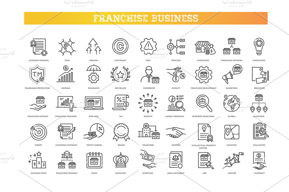 Franchise business line icons set, an Outline Icon by Tettygreen