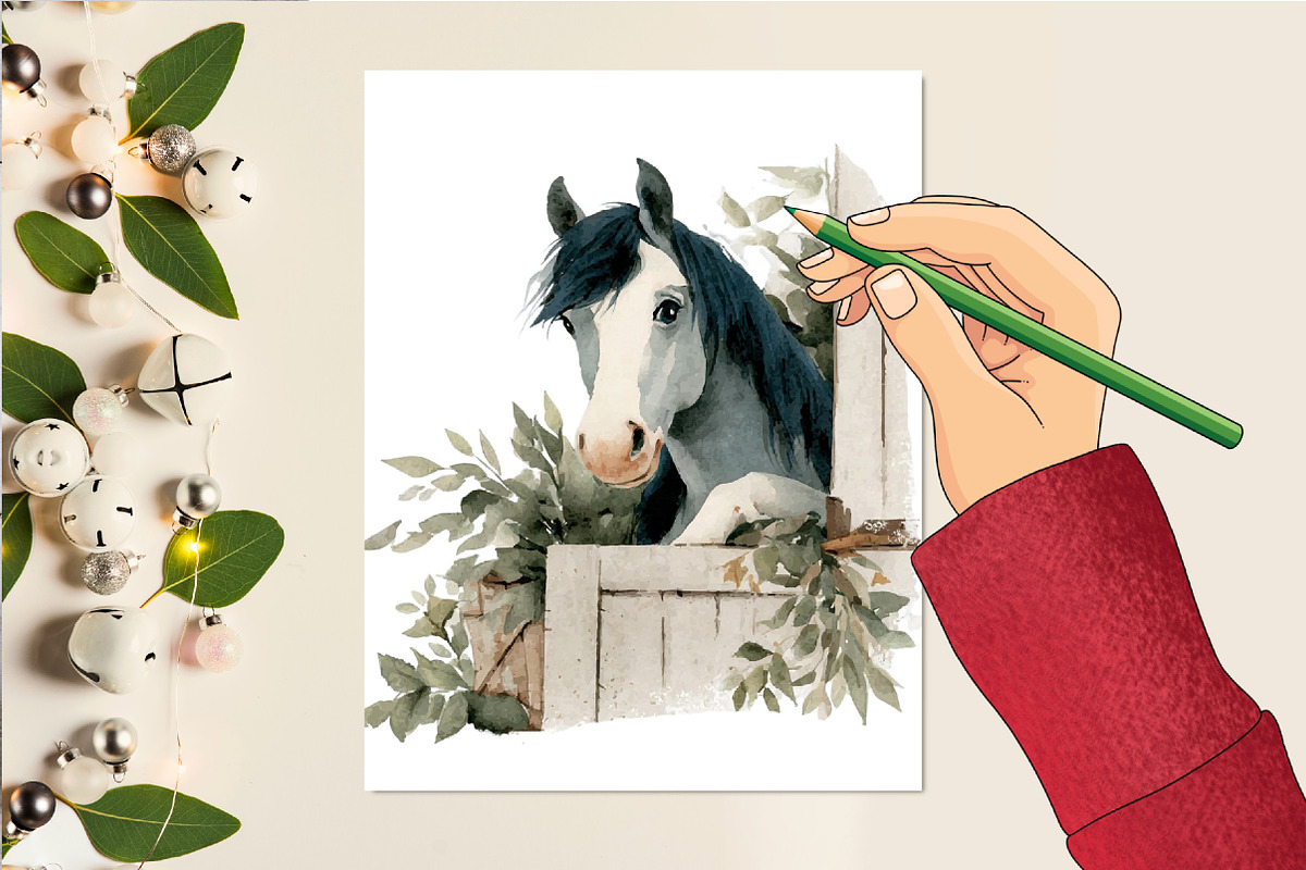 Horse Clipart, Horse Illustration Se, an Illustration by DreamCafeArt (Photo 4 of 6)