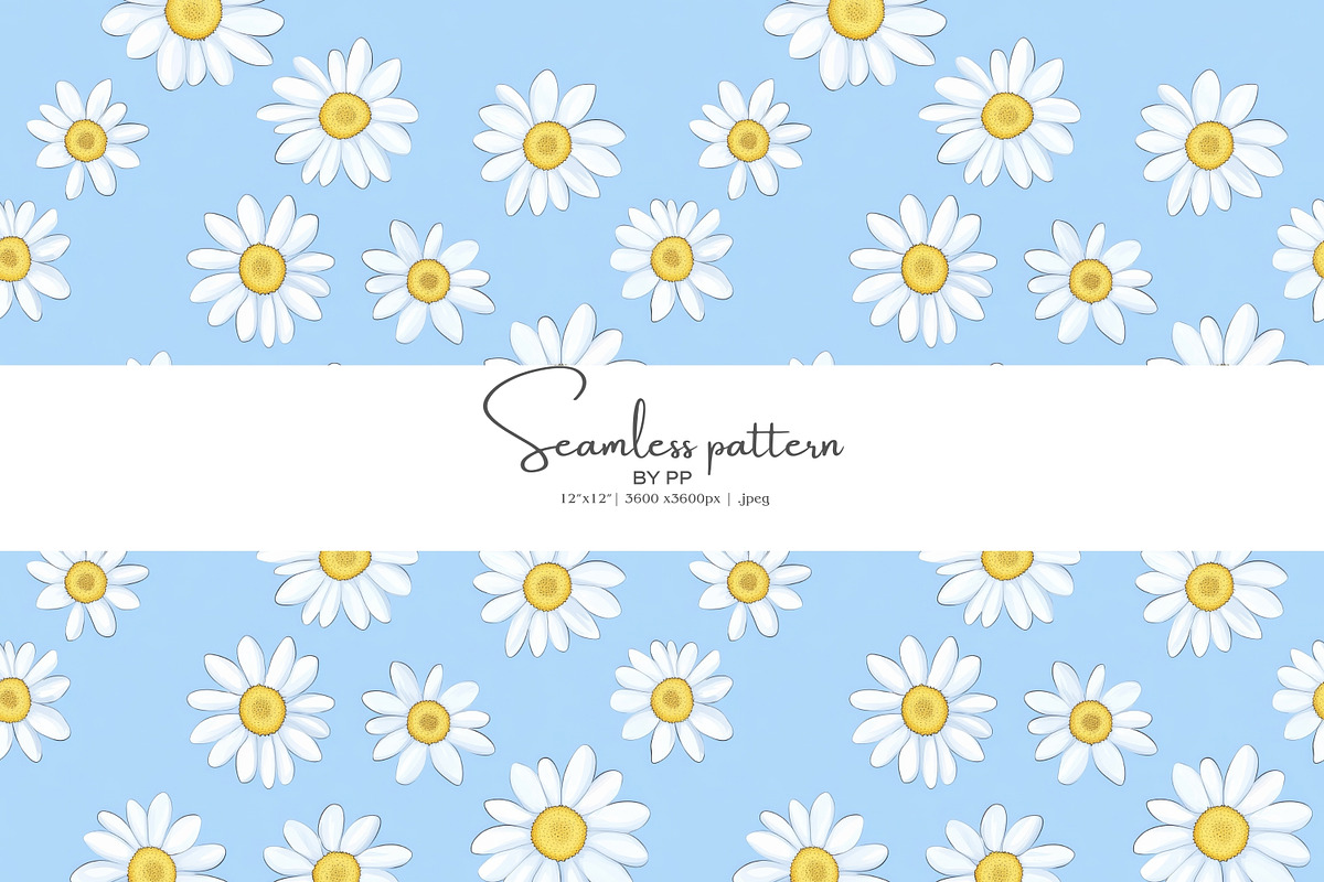 daisy seamless pattern, a Decorative Illustration by Pink Studio Art (Photo 1 of 5)