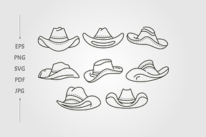 set of cowboy hat line art vector, an Object Illustration by lawoel