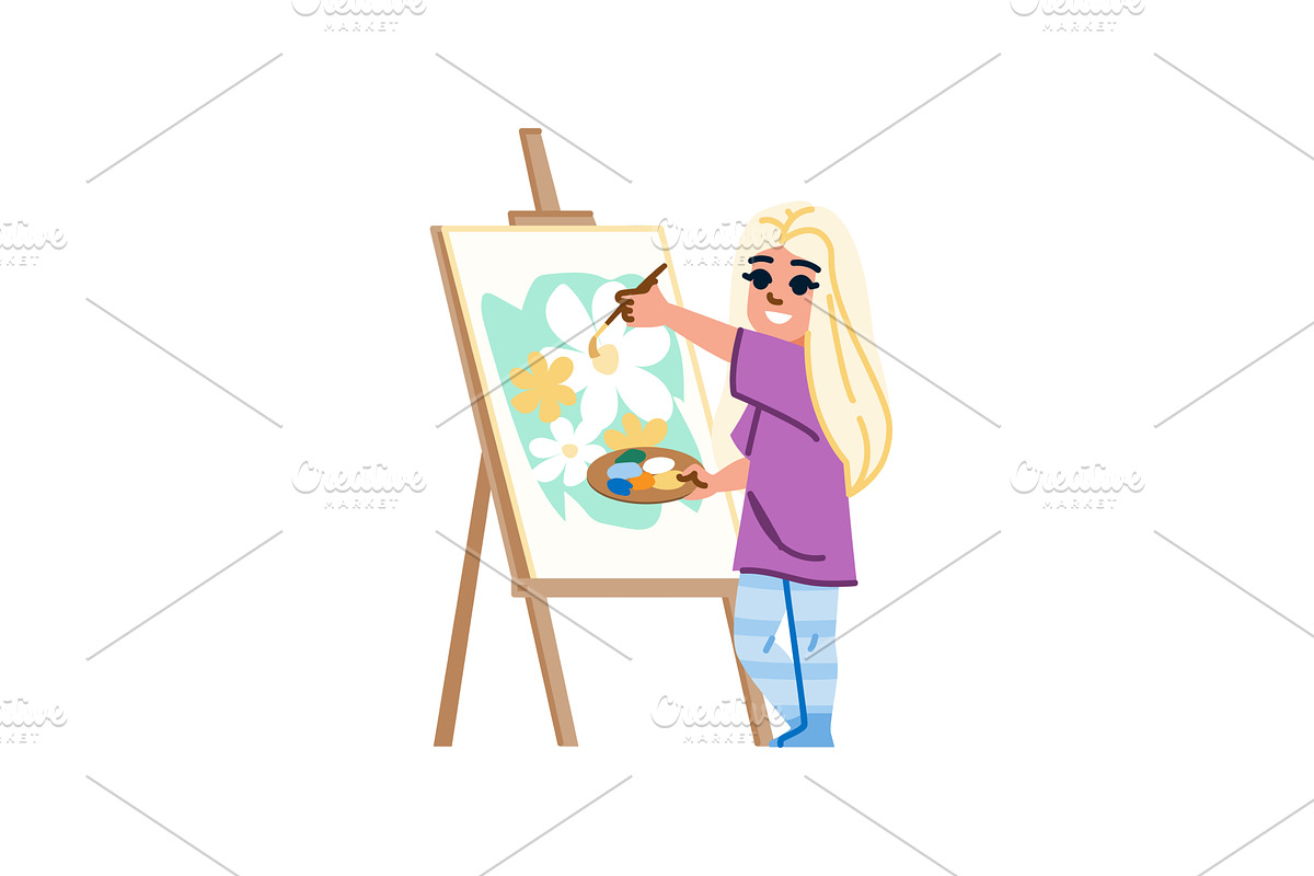 Young artist painting flowers on, an Illustration by pikepicture